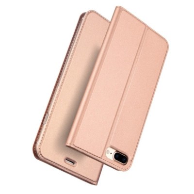 „Dux Ducis“ Skin serijos Apple iPhone 7 Plus (iPhone 8 Plus) rožinis odinis atverčiamas dėklas / Priedai.lt