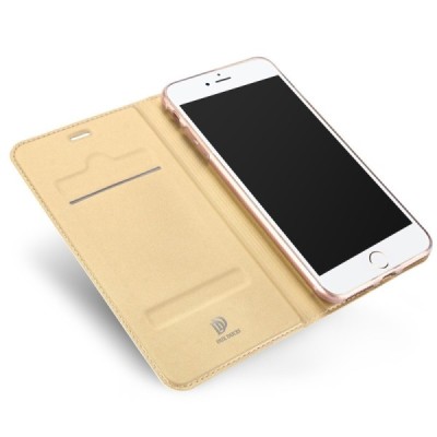 „Dux Ducis“ Skin serijos Apple iPhone 7 Plus (iPhone 8 Plus) auksinis odinis atverčiamas dėklas / Priedai.lt