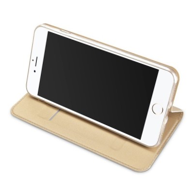„Dux Ducis“ Skin serijos Apple iPhone 7 Plus (iPhone 8 Plus) auksinis odinis atverčiamas dėklas / Priedai.lt