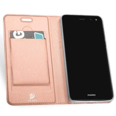 „Dux Ducis“ Skin serijos Huawei Y5 2017 (Y5 III) / Y6 2017 rožinis odinis atverčiamas dėklas / Priedai.lt