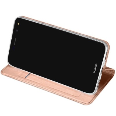 „Dux Ducis“ Skin serijos Huawei Y5 2017 (Y5 III) / Y6 2017 rožinis odinis atverčiamas dėklas / Priedai.lt