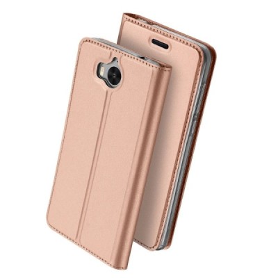 „Dux Ducis“ Skin serijos Huawei Y5 2017 (Y5 III) / Y6 2017 rožinis odinis atverčiamas dėklas / Priedai.lt