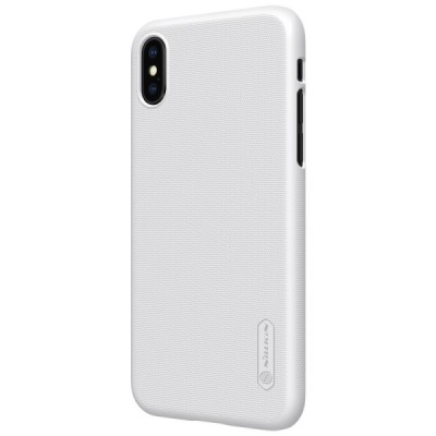 Nillkin Frosted Shield Apple iPhone X (iPhone Xs) baltas plastikinis dėklas + apsauginė ekrano plėvelė / Priedai.lt
