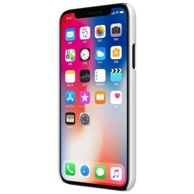 Nillkin Frosted Shield Apple iPhone X (iPhone Xs) baltas plastikinis dėklas + apsauginė ekrano plėvelė / Priedai.lt