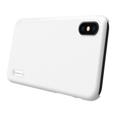 Nillkin Frosted Shield Apple iPhone X (iPhone Xs) baltas plastikinis dėklas + apsauginė ekrano plėvelė / Priedai.lt