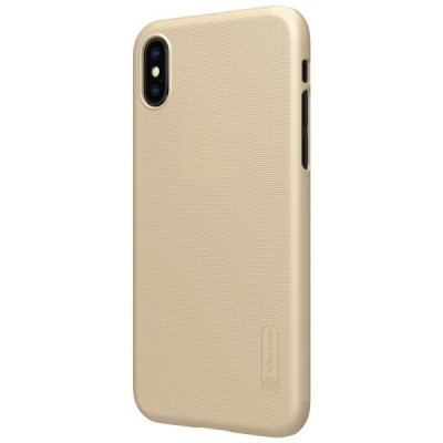 Nillkin Frosted Shield Apple iPhone X (iPhone Xs) auksinis plastikinis dėklas + apsauginė ekrano plėvelė / Priedai.lt