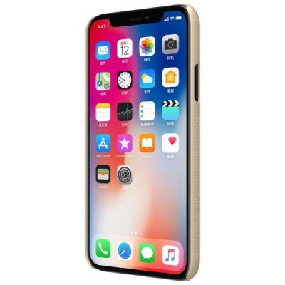 Nillkin Frosted Shield Apple iPhone X (iPhone Xs) auksinis plastikinis dėklas + apsauginė ekrano plėvelė / Priedai.lt