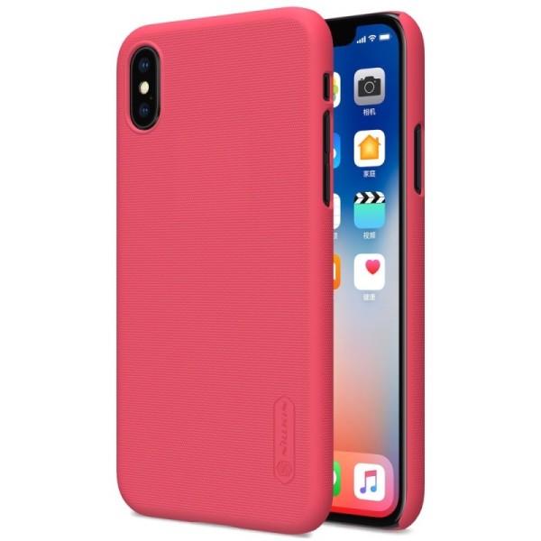 „Nillkin“ Frosted Shield dėklas - raudonas + apsauginė ekrano plėvelė (iPhone X / Xs)