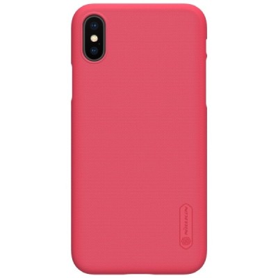Nillkin Frosted Shield Apple iPhone X (iPhone Xs) raudonas plastikinis dėklas + apsauginė ekrano plėvelė / Priedai.lt