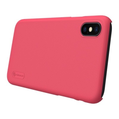Nillkin Frosted Shield Apple iPhone X (iPhone Xs) raudonas plastikinis dėklas + apsauginė ekrano plėvelė / Priedai.lt