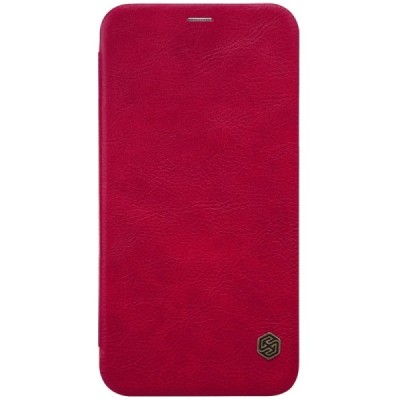 Prabangus „Nillkin“ Qin serijos raudonas odinis atverčiamas Apple iPhone X (iPhone Xs) dėklas / Priedai.lt
