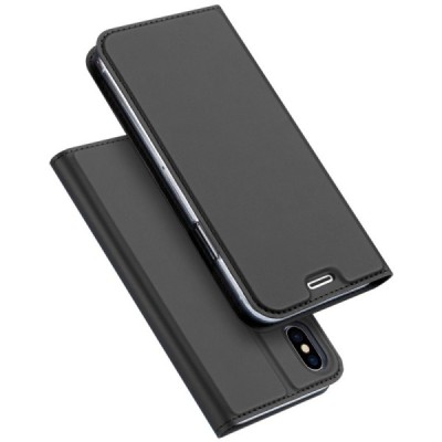 „Dux Ducis“ Skin serijos Apple iPhone X (iPhone Xs) juodas odinis atverčiamas dėklas / Priedai.lt