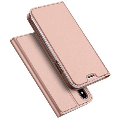 „Dux Ducis“ Skin serijos Apple iPhone X (iPhone Xs) rožinis odinis atverčiamas dėklas / Priedai.lt