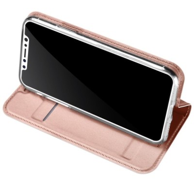 „Dux Ducis“ Skin serijos Apple iPhone X (iPhone Xs) rožinis odinis atverčiamas dėklas / Priedai.lt