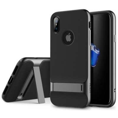 „Rock“ Royce Kickstand sustiprintos apsaugos Apple iPhone X (iPhone Xs) juodas kieto silikono (TPU) ir plastiko dėklas / Priedai