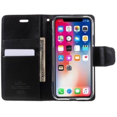 Mercury Sonata atverčiamas Apple iPhone X (iPhone Xs) juodas odinis dėklas - piniginė / Priedai.lt