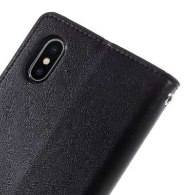 Mercury Sonata atverčiamas Apple iPhone X (iPhone Xs) juodas odinis dėklas - piniginė / Priedai.lt