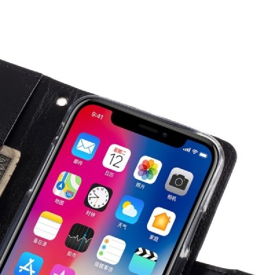 Mercury Sonata atverčiamas Apple iPhone X (iPhone Xs) juodas odinis dėklas - piniginė / Priedai.lt