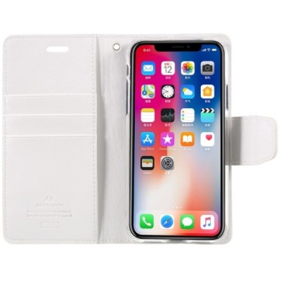 Mercury Sonata atverčiamas Apple iPhone X (iPhone Xs) baltas odinis dėklas - piniginė / Priedai.lt