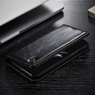 Apple iPhone X (iPhone Xs) „CaseMe“ solidus atverčiamas juodas odinis dėklas - knygutė / Priedai.lt