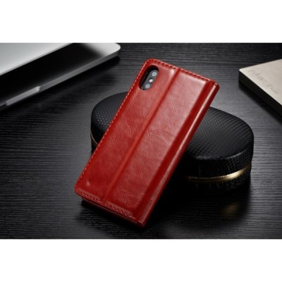 Apple iPhone X (iPhone Xs) „CaseMe“ solidus atverčiamas raudonas odinis dėklas - knygutė / Priedai.lt