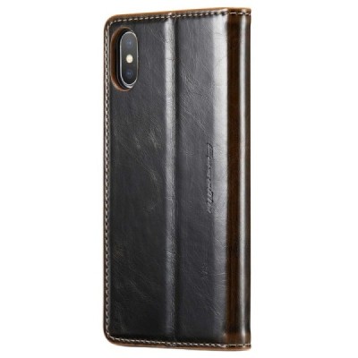 Apple iPhone X (iPhone Xs) „CaseMe“ solidus atverčiamas rudas odinis dėklas - knygutė / Priedai.lt