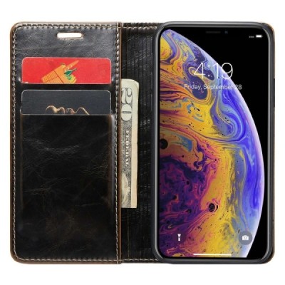 Apple iPhone X (iPhone Xs) „CaseMe“ solidus atverčiamas rudas odinis dėklas - knygutė / Priedai.lt
