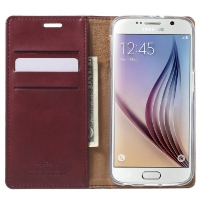 Mercury Blue Moon atverčiamas Samsung Galaxy S6 (G920) bordo odinis dėklas - piniginė / Priedai.lt