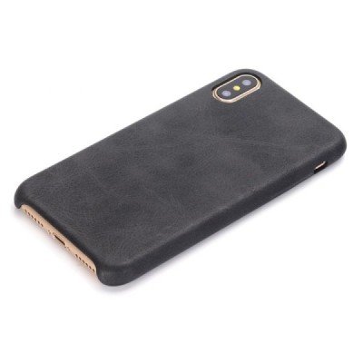 Slim Leather Apple iPhone X (iPhone Xs) juodas odinis dėklas - nugarėlė / Priedai.lt