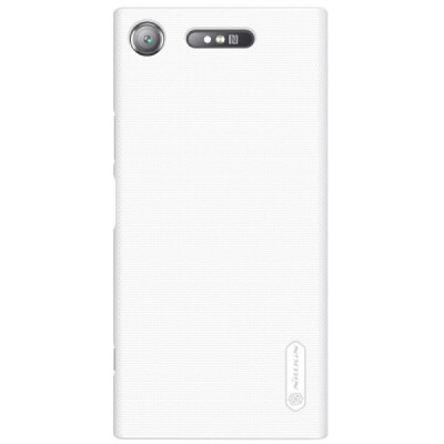 Nillkin Frosted Shield Sony Xperia XZ1 baltas plastikinis dėklas + apsauginė ekrano plėvelė / Priedai.lt