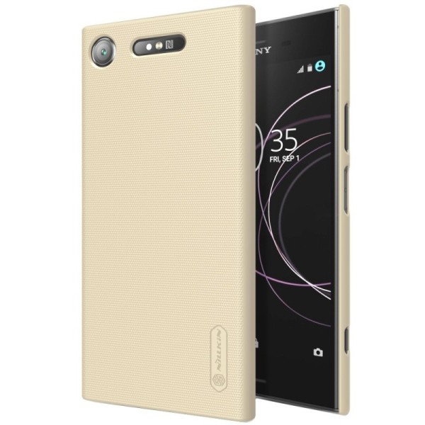 „Nillkin“ Frosted Shield dėklas - auksinis + apsauginė ekrano plėvelė (Xperia XZ1)
