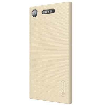 Nillkin Frosted Shield Sony Xperia XZ1 auksinis plastikinis dėklas + apsauginė ekrano plėvelė / Priedai.lt