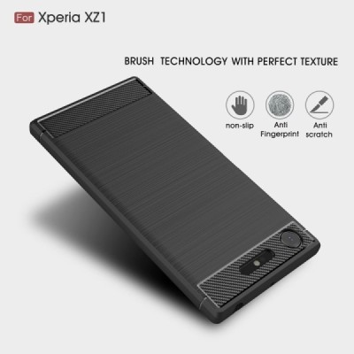 Sony Xperia XZ1 „Carbon“ kieto silikono TPU juodas dėklas - nugarėlė / Priedai.lt
