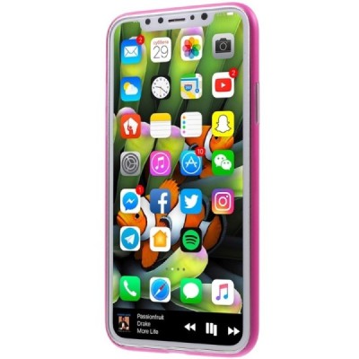 Ploniausias pasaulyje plastikinis skaidrus Apple iPhone X (iPhone Xs) tamsiai rožinis dėklas - nugarėlė / Priedai.lt
