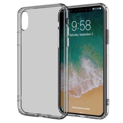 Apple iPhone X (iPhone Xs) kieto silikono TPU skaidrus / pilkas dėklas - nugarėlė / Priedai.lt