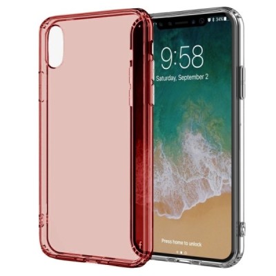 Apple iPhone X (iPhone Xs) kieto silikono TPU skaidrus / šviesiai raudonas dėklas - nugarėlė / Priedai.lt