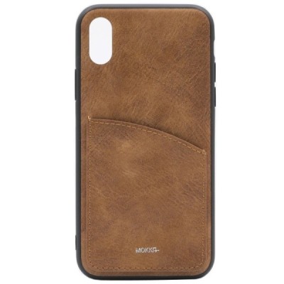 „MOKKA“ Retro Apple iPhone X (iPhone Xs) rudas odinis dėklas - nugarėlė su kišenėle kortelėms / Priedai.lt