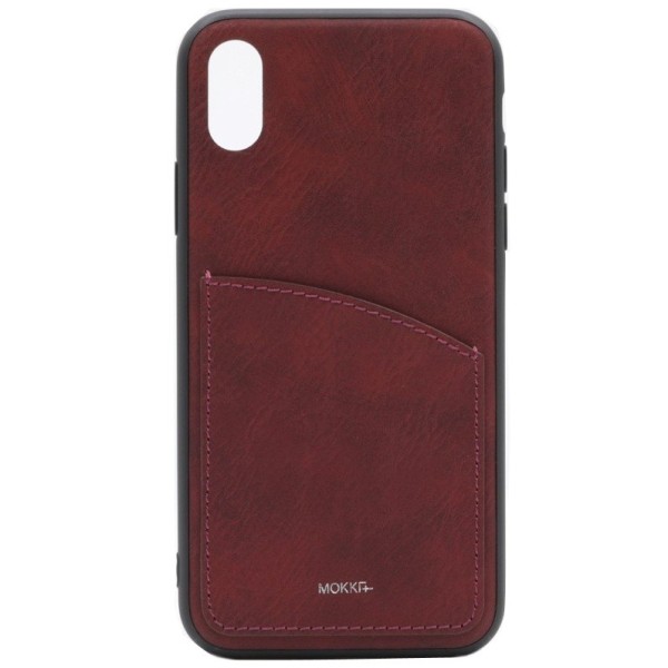 „MOKKA“ Retro dėklas su kišenėle - bordo (iPhone X / Xs)