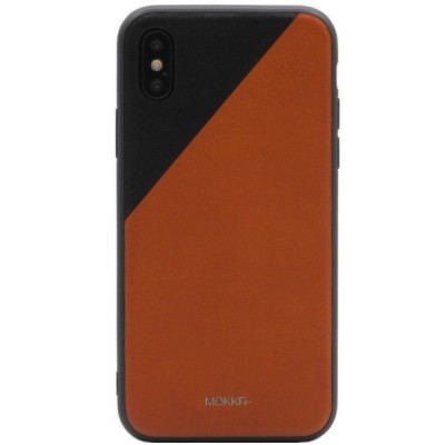 „MOKKA“ Bevel Pattern Apple iPhone X (iPhone Xs) rudas, juodas odinis dėklas / Priedai.lt