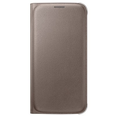 Samsung Galaxy S6 G920 originalus Flip Wallet atverčiamas auksinis odinis dėklas - piniginė / Priedai.lt