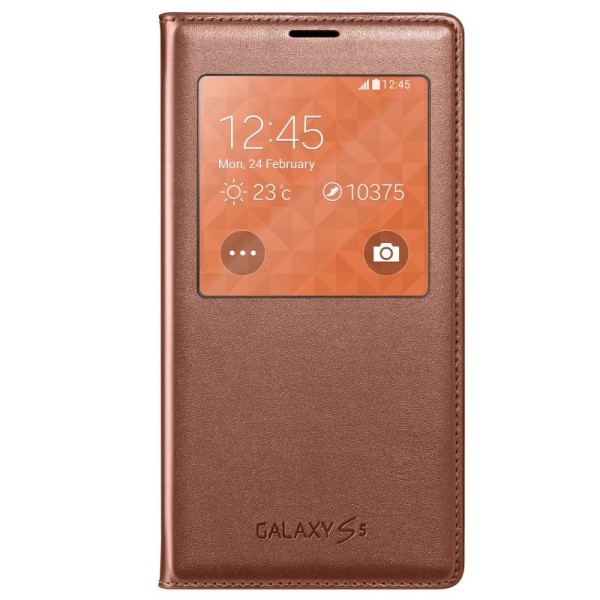 „Samsung“ S View Cover atverčiamas dėklas - auksinis (Galaxy S5 / S5 Neo)
