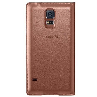 Samsung Galaxy S5 G900 (S5 Neo G903) S View Cover atverčiamas auksinis odinis dėklas / Priedai.lt