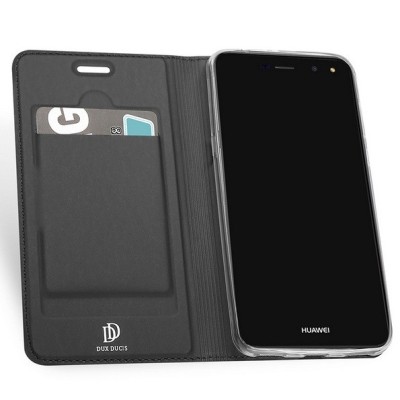 „Dux Ducis“ Skin serijos Huawei Y6 2017 / Y5 2017 (Nova Young) juodas odinis atverčiamas dėklas / Priedai.lt