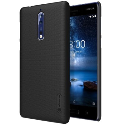 Nokia 8 Frosted Shield juodas plastikinis dėklas + apsauginė ekrano plėvelė / Priedai.lt