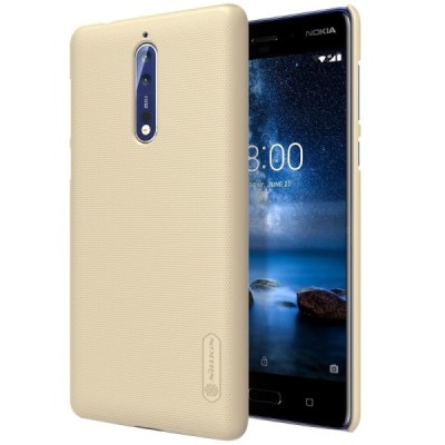 Nokia 8 Frosted Shield auksinis plastikinis dėklas + apsauginė ekrano plėvelė / Priedai.lt