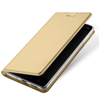 „Dux Ducis“ Skin serijos Nokia 8 auksinis odinis atverčiamas dėklas / Priedai.lt