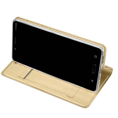 „Dux Ducis“ Skin serijos Nokia 8 auksinis odinis atverčiamas dėklas / Priedai.lt