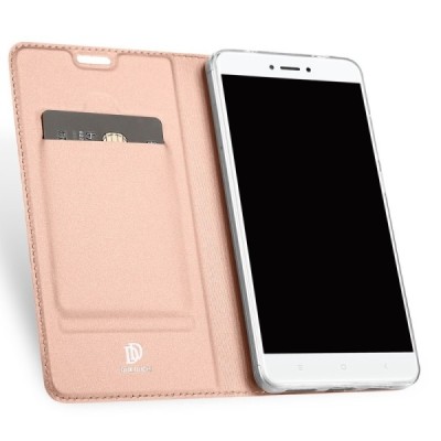 „Dux Ducis“ Skin serijos Xiaomi Redmi Note 4X rožinis odinis atverčiamas dėklas / Priedai.lt