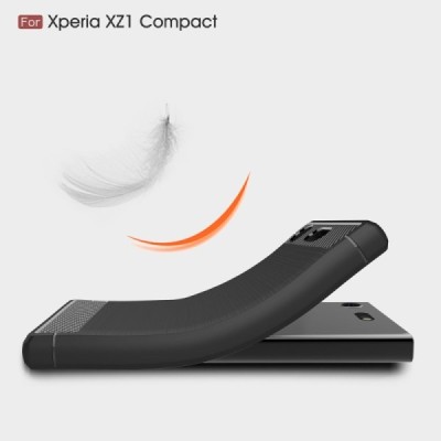 Sony Xperia XZ1 Compact „Carbon“ kieto silikono TPU juodas dėklas - nugarėlė / Priedai.lt
