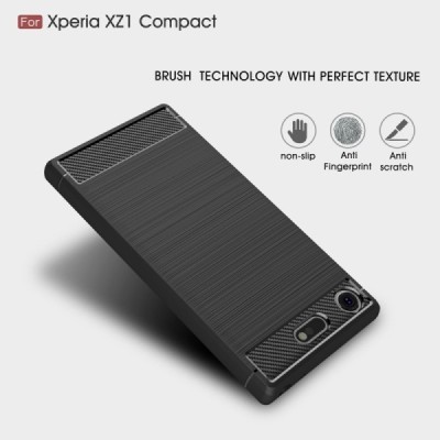 Sony Xperia XZ1 Compact „Carbon“ kieto silikono TPU juodas dėklas - nugarėlė / Priedai.lt
